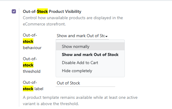 Stock visibility configuration