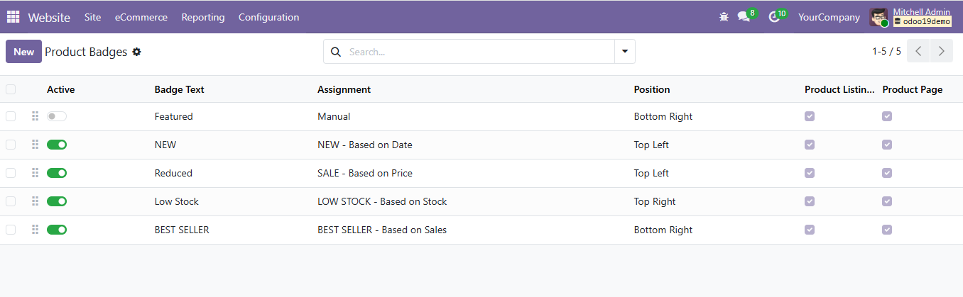 Product badge list