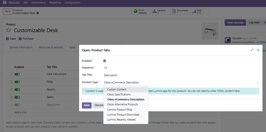 Choose Product Tabs content type
