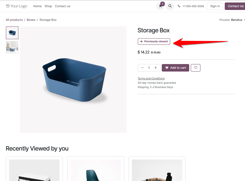 Previously viewed indicator on a product page